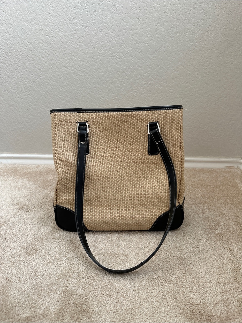 Classic Straw Tote Bag with Black Trim - Women